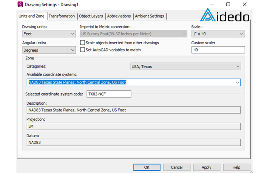 an example of setting coordinate systems in autodesk civil 3d