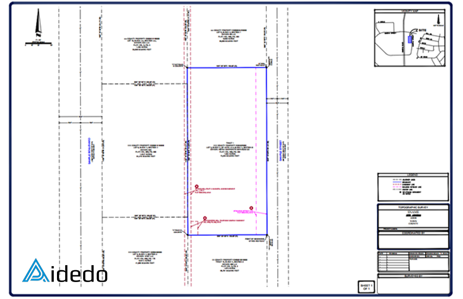 An example of a property boundary survey drawing produced in autodesk civil 3d