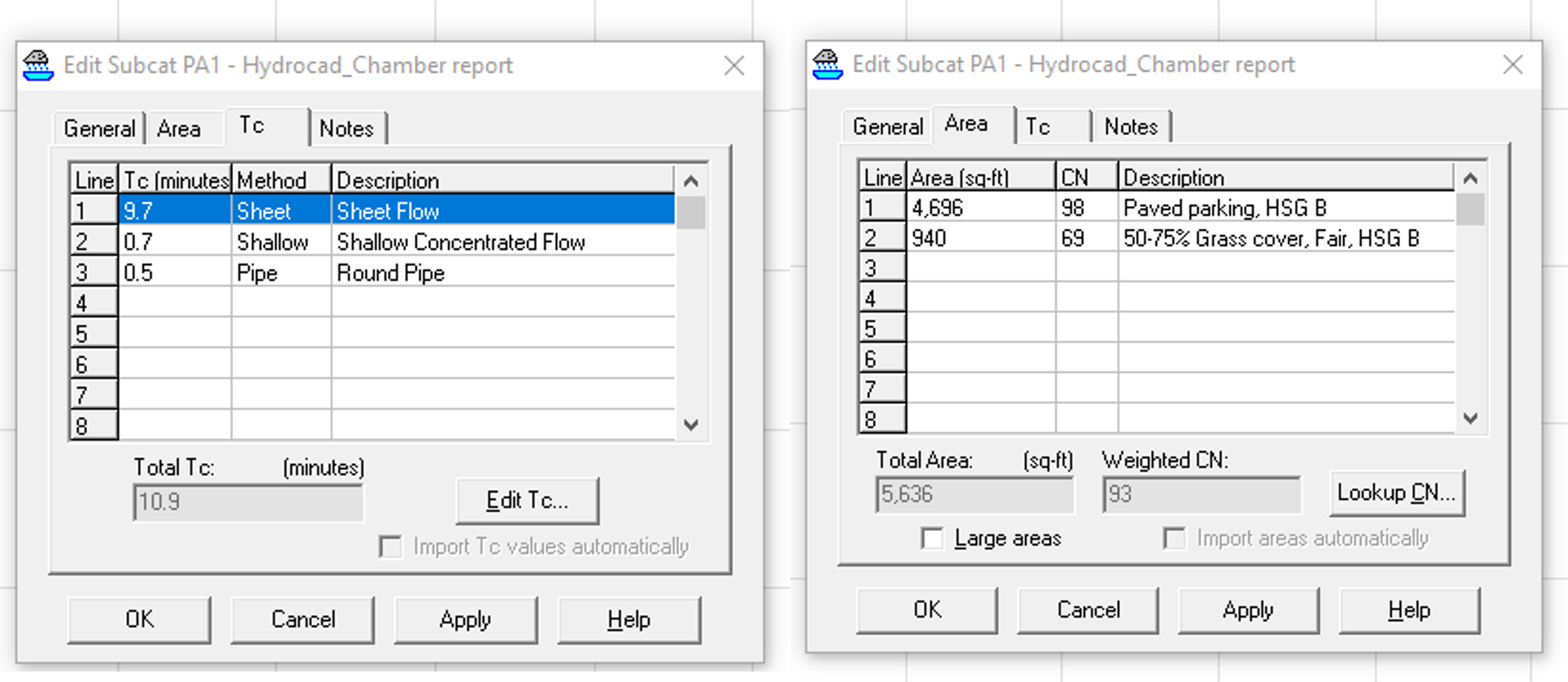 Image 3. Watershed area and Tc are defined in HydroCAD Image 3. Watershed area and Tc are defined in HydroCAD